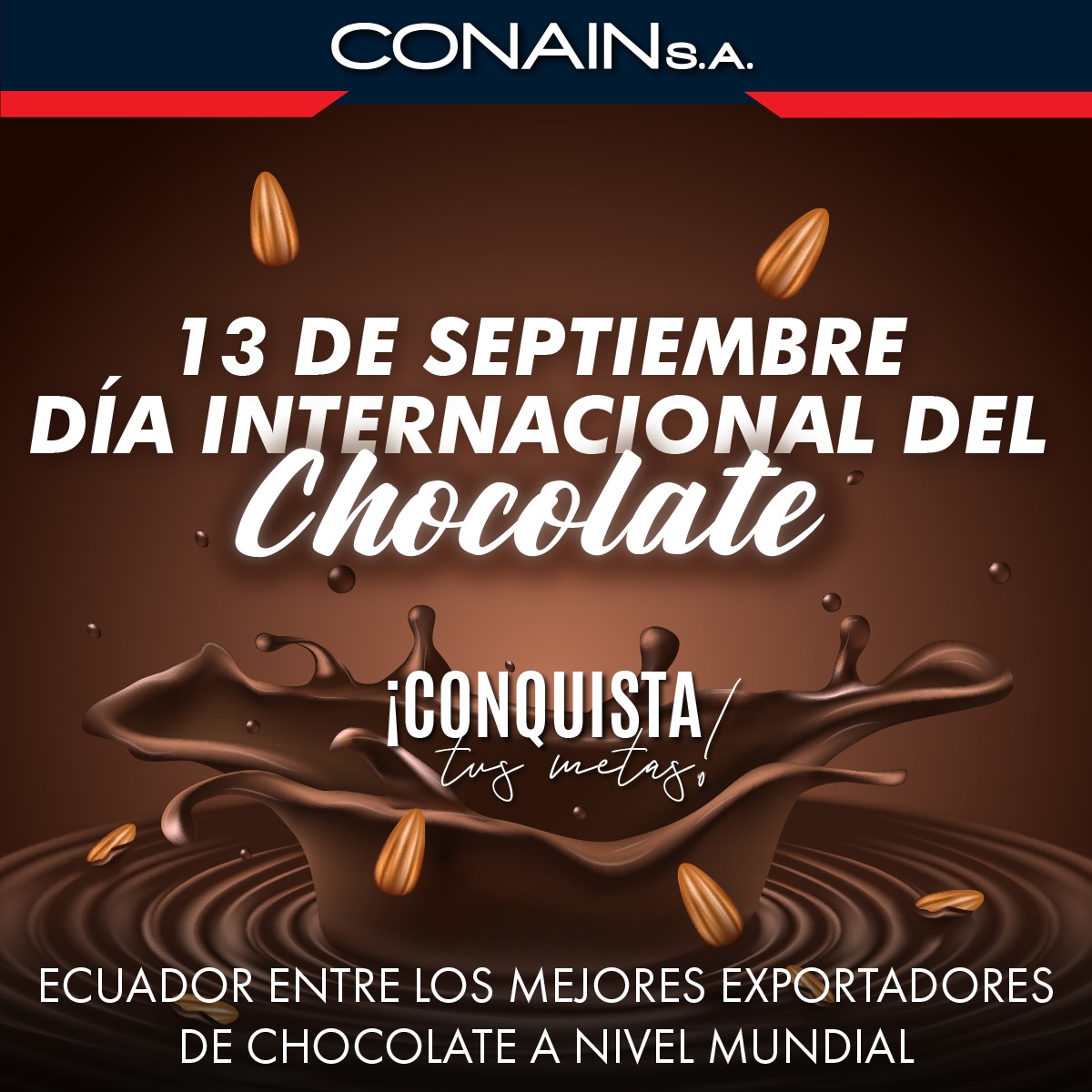 ConainSA's tweet photo. El 13 de septiembre, se celebra el Día Internacional del Chocolate. Te contamos estos tres datos interesantes sobre este alimento.
🍫 NO PRODUCE ACNÉ
🍫 ES UN ANALGÉSICO NATURAL
🍫 PROTEGE DE LAS CARIES 
#13deseptiembre #chocolate #DiaDelChocolate https://t.co/MpugEQb5ky