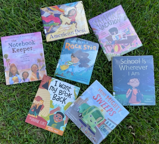 Lovely day for a book picnic, isn't it? #PBCrew22 books by @stephen_briseno, @VivianeElbee, @LoriJAlexander, @elliepeterson, @JyotiGopal, @lisatolin & @llavoieauthor