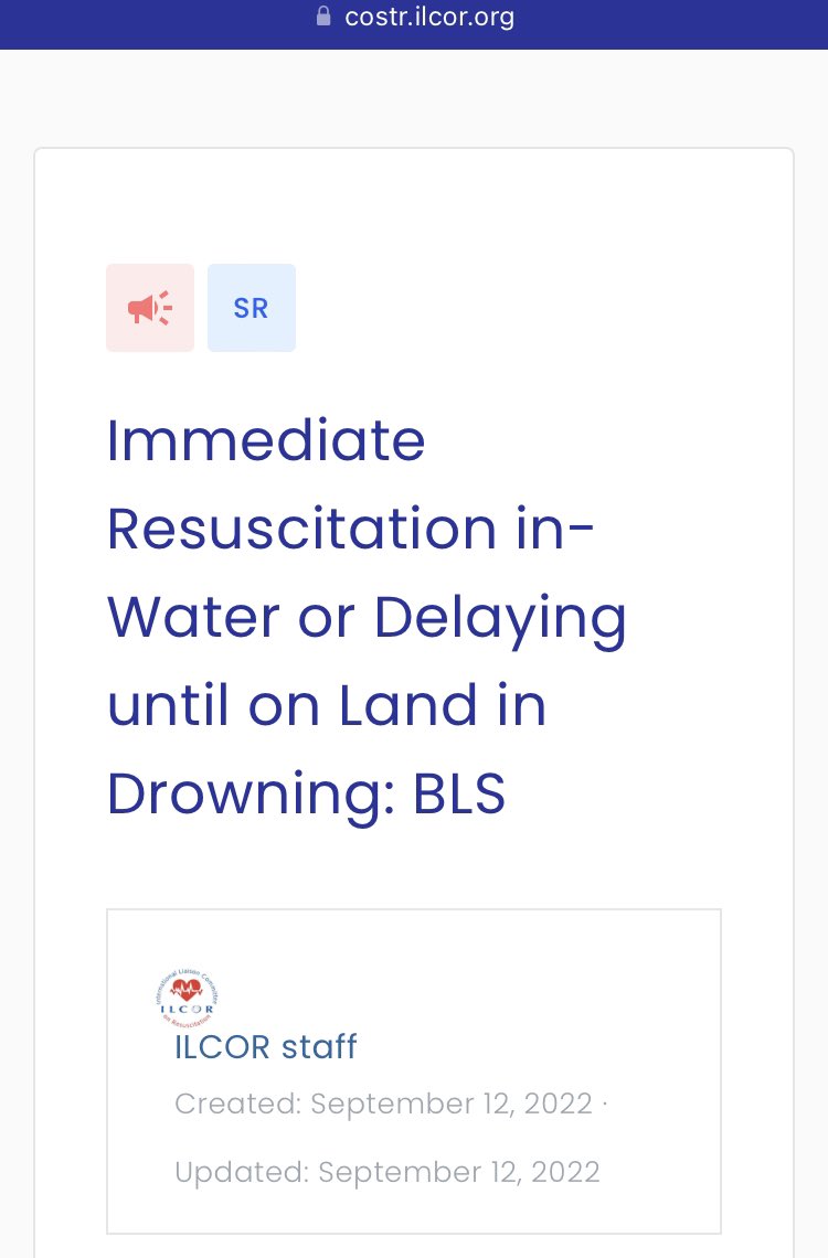 Roberto_lo's tweet photo. The International Liaison Committee on Resuscitation (ILCOR) has published in draft form a new Systematic Review. Content experto and Task Forces participated in the process.  Immediate Resuscitation in-Water or Delaying until on Land in Drowning
https://t.co/cwP5emb1qp https://t.co/iBHfuauuka