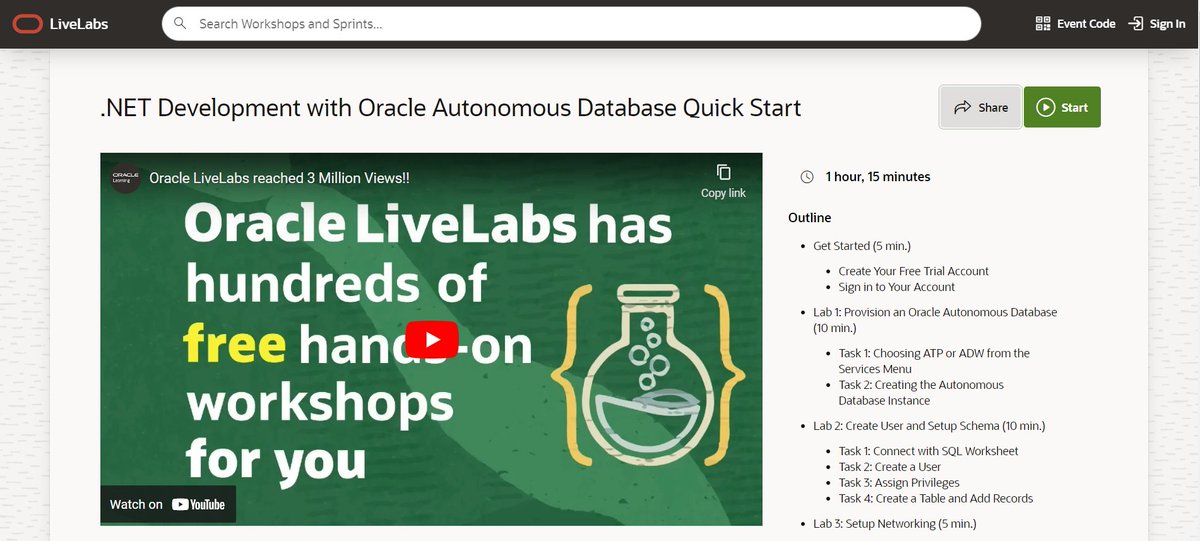 OracleDOTNET's tweet photo. New developer workshop now available: .NET Development with Oracle Autonomous Database Quick Start. Try it free from the Oracle Cloud Free Tier. https://t.co/8vHfedrav5 #oracle #oraclecloud #oraclelivelabs https://t.co/v9ja2CBUey