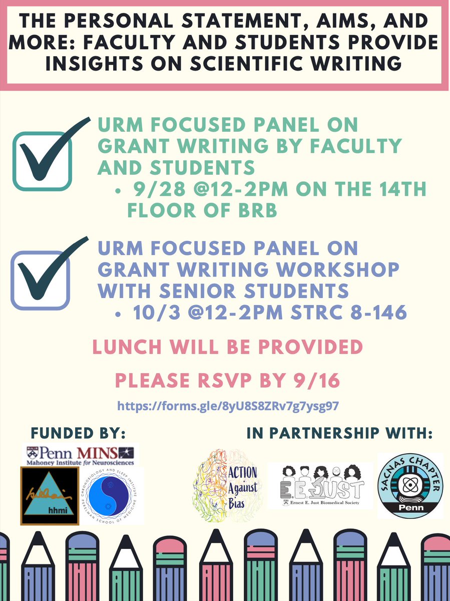 If you go to Penn and are applying to grants/fellowships, check out this event my Lab put together! RSVP in the link bellow. Theres FREE LUNCH for both days what else could you ask for!?
docs.google.com/forms/d/e/1FAI…