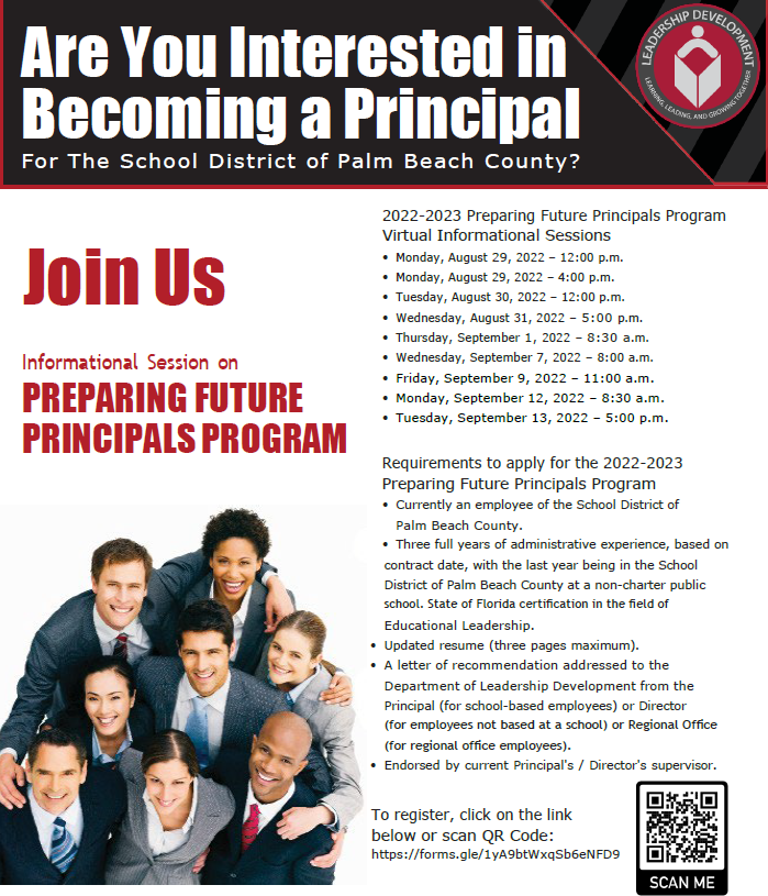 Please join us today for the final Informational Session for the Preparing Future Principals Program - Cohort 4 at 5:00 PM. #TopTalentGrowsHere