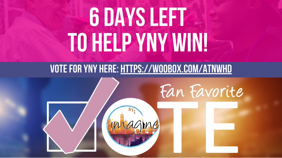 We only have 6 DAYS left to be voted the <a href="/ImagineAwardNYC/">NYC Imagine Awards</a> Webster Bank Fan Favorite Awardee! Help us get the <a href="/ImagineAwardNYC/">NYC Imagine Awards</a>  Aetna Rising Star Award on 10/18 by VOTING for us every day, from today until Sept 19 at: woobox.com/atnwhd

#NYCTop20NFP