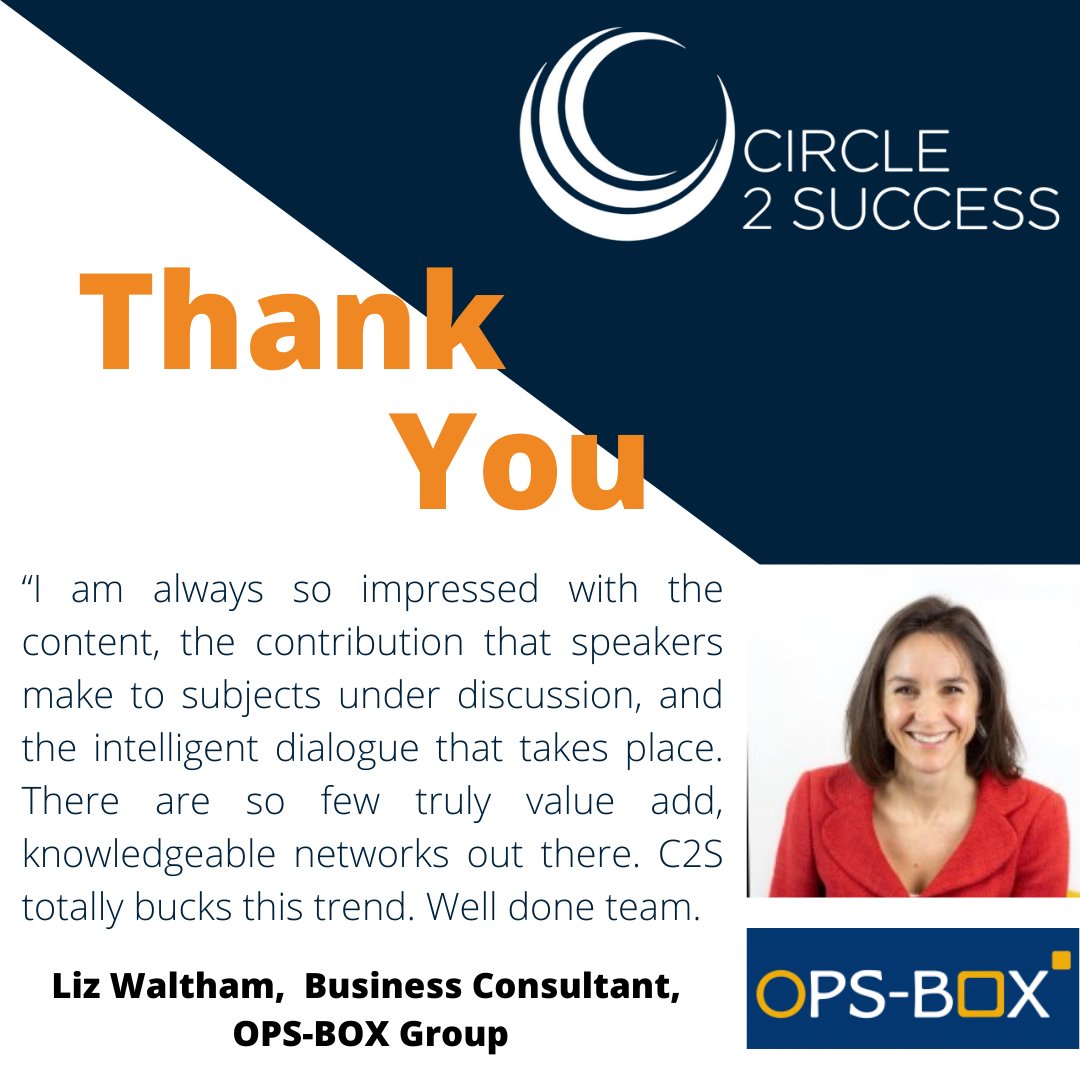 It's always such a pleasure to receive messages of thanks and feedback about the events we hold. Thank you for your kind words Liz Waltham, Business Consultant, <a href="/OPSBOXGroup1/">OPS-BOX</a> 

Find out more about <a href="/Circle2Success/">Circle2Success</a> and the events we hold here: circle2success.com