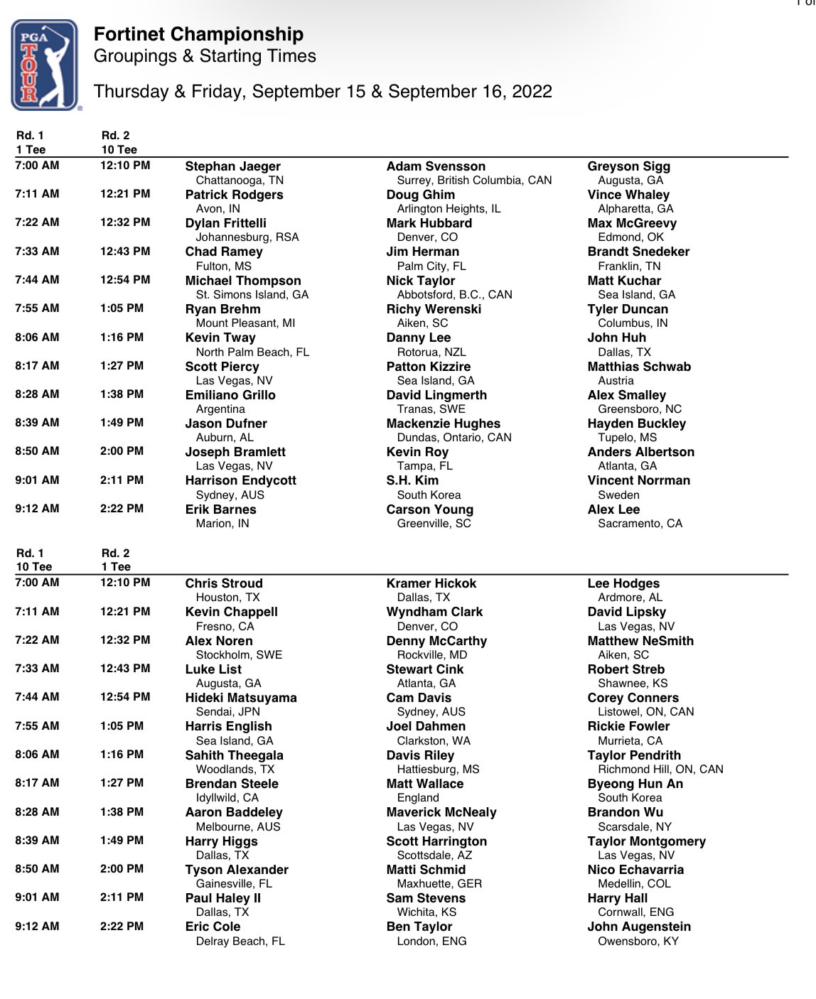 PGA TOUR Communications on Twitter "First and secondround tee times