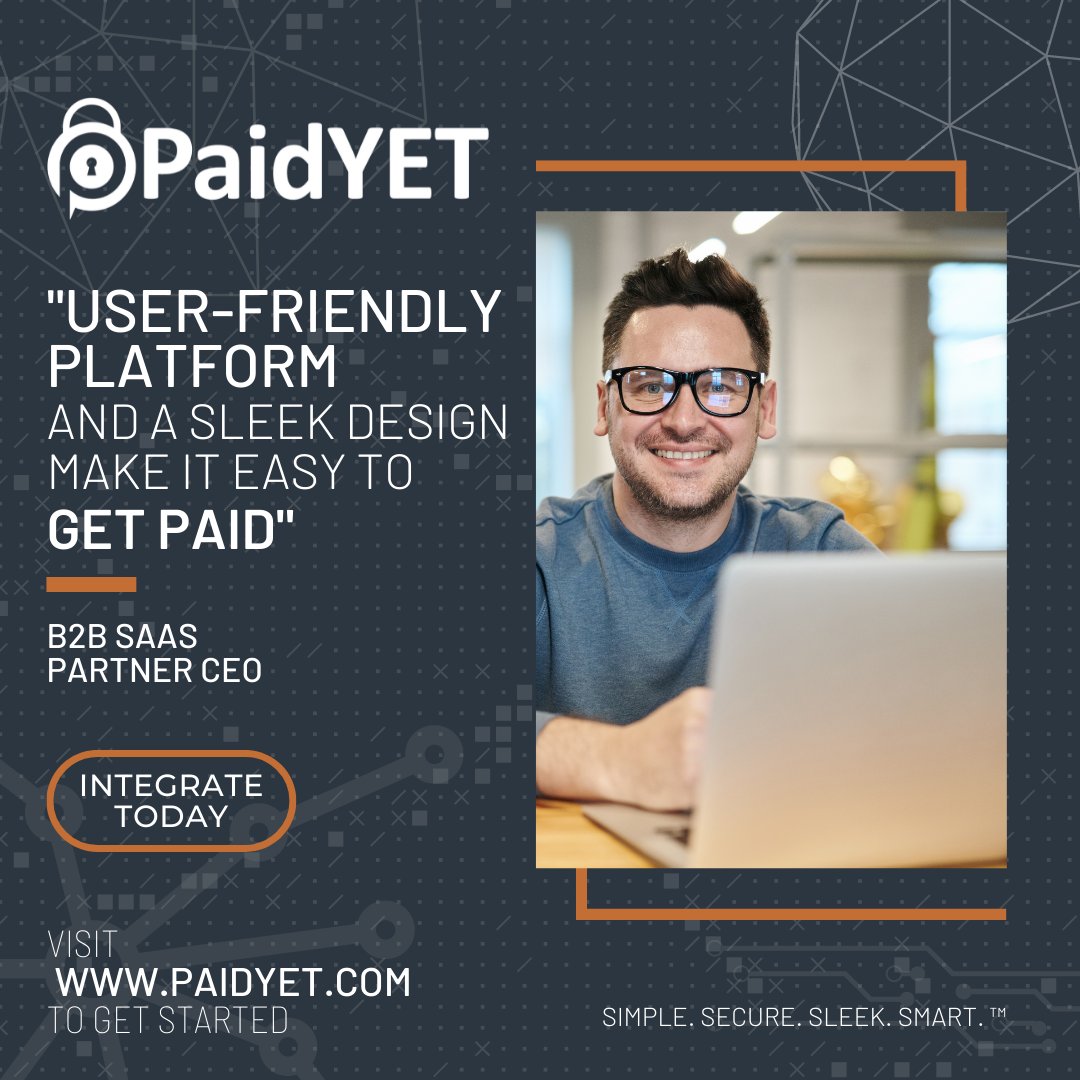 #B2B #SaaS companies are integrating @paidyet to provide their customers with the most advanced payment #technology.

Regardless of industry or #payment experience, our flexible platform will help your customers get paid faster.

Visit us at paidyet.com 👨‍💻💵💳📈
