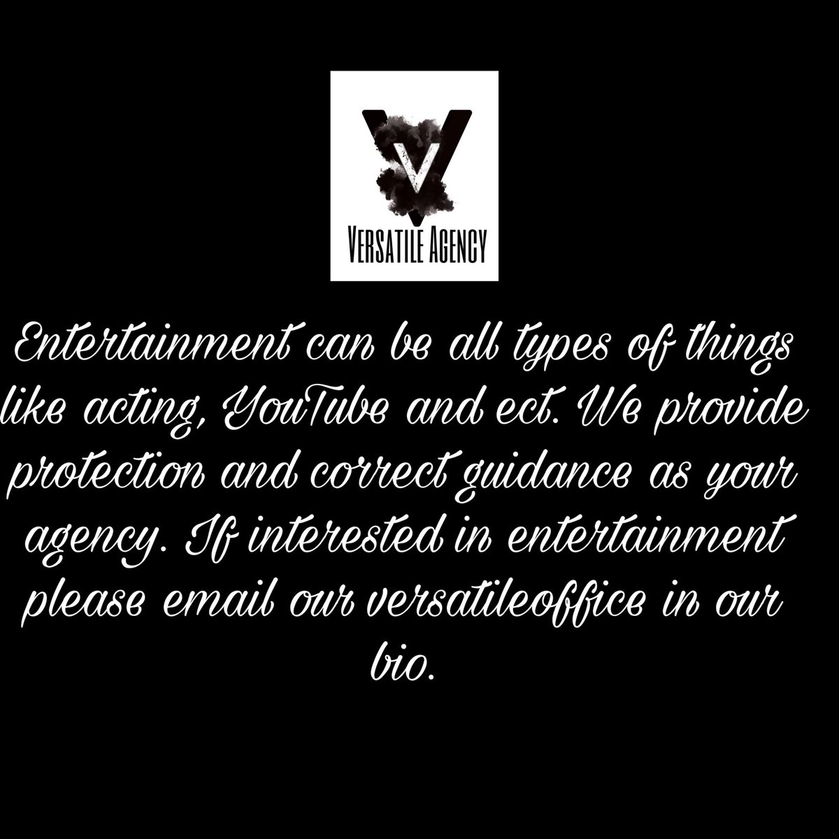 weareversatile3's tweet photo. Entertainment can be all types of things like acting, YouTube and ect. We provide protection and correct guidance as your agency. If interested in entertainment please email our versatileoffice in our bio. https://t.co/p6AsLlWmyl