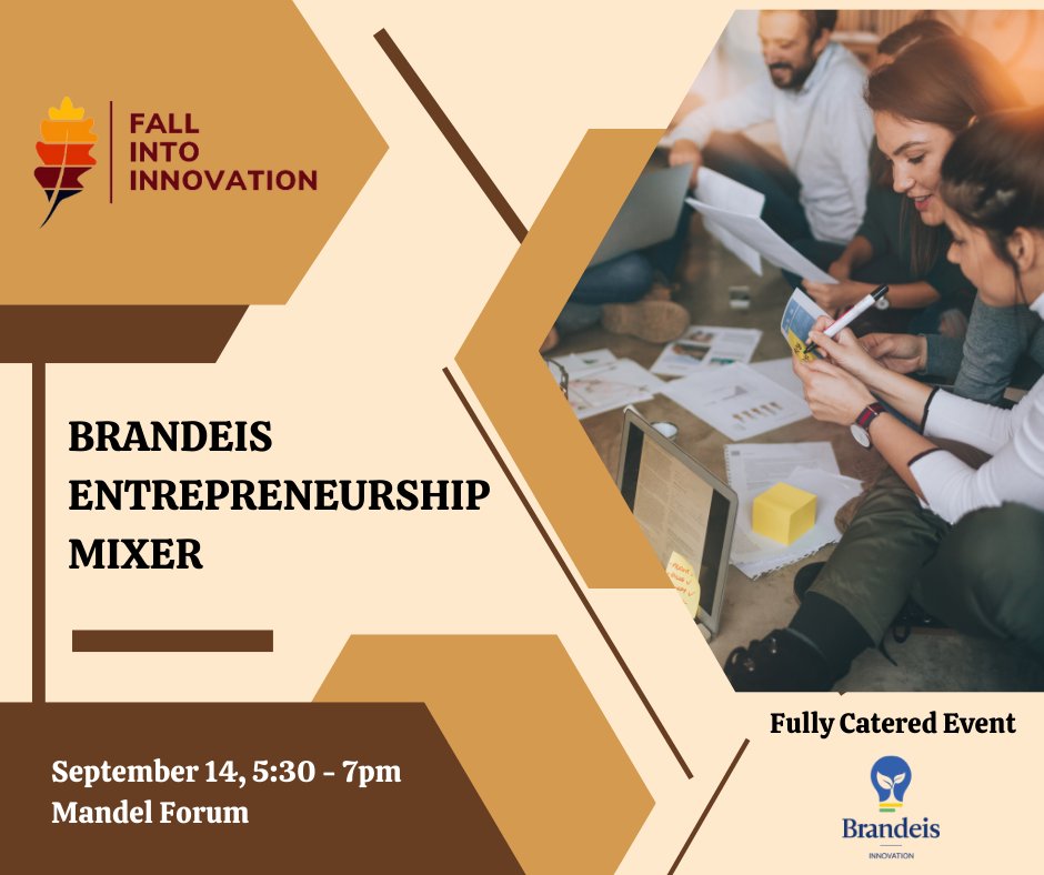 The Brandeis Entrepreneurship Mixer is TOMORROW, 5:30 pm, in the Mandel Forum. Come grab dinner, network with other innovators and aspiring entrepreneurs on campus, and meet the different programs on campus that can help you succeed in entrepreneurship:  ow.ly/gBRu50KIrjE