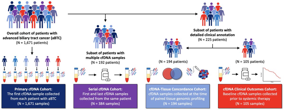 4/ 🔬We examined cfDNA as a tool to inform clinical management of patients with advanced BTC and generate novel insights into BTC tumor biology by analyzing NGS data of 2,068 cfDNA samples from 1,671 patients with advanced BTC from @GuardantHealth.