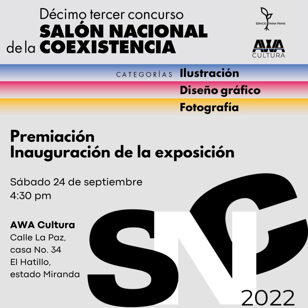 En nuestra programación del #MesDeLaCoexistencia🌱 se encuentra una actividad muy esperada: la inauguración de la exposición de las propuestas premiadas en nuestro concuso anual.

¡La cita es el próximo 24 de septiembre a las 4:30 pm en <a href="/AWAcultura/">AWA Cultura</a>! 

¡Te esperamos!

#13SNC2022