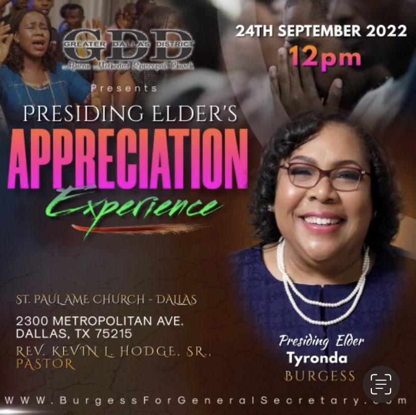Burgess4GenSec's tweet photo. Save the date! 🗓 Join the Greater Dallas District AME Church in celebrating Presiding Elder Tyronda Burgess on September 24 at noon at St. Paul AME Church-Dallas. #buildingwithburgess #AMEChurch https://t.co/begk7dtfot
