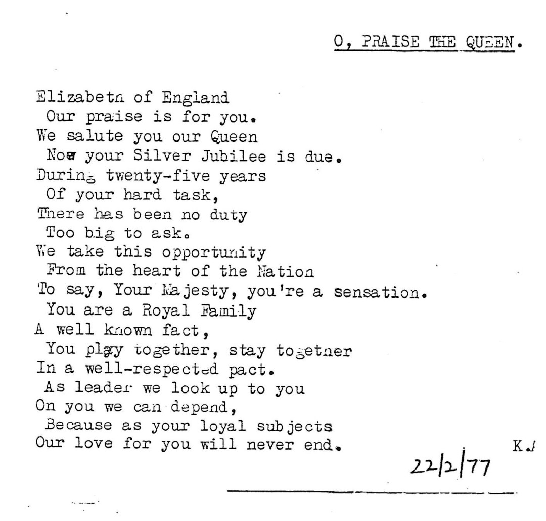 taylotwitch's tweet photo. @KensingtonRoyal My mum wrote these for the Queen's Silver Jubilee, unfortunately she passed away 20 years ago so there are poems no more. Please enjoy how she felt about Her Majesty all those years ago 😢 Sending my live to you all xx https://t.co/44rSRcnjay