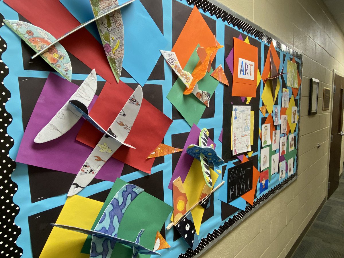 ASD_1Excellence's tweet photo. Artwork from students in Mrs. Julie Richard’s class at @PVMSPatriots is now on display at our district office! #A1Excellence #ElevateA1 #Choosethe1 https://t.co/YpKgCWvUi4