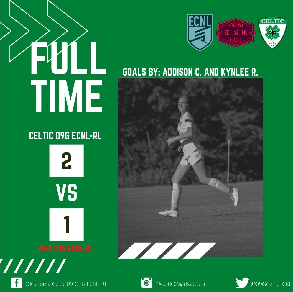 09GCelticECRL's tweet photo. 2 up and 2 down! We took care of home and the series. 

Celtic wins 2-1 and 6-1! 🍀⚽️
@OklahomaCeltic https://t.co/9RjtNx7IZh