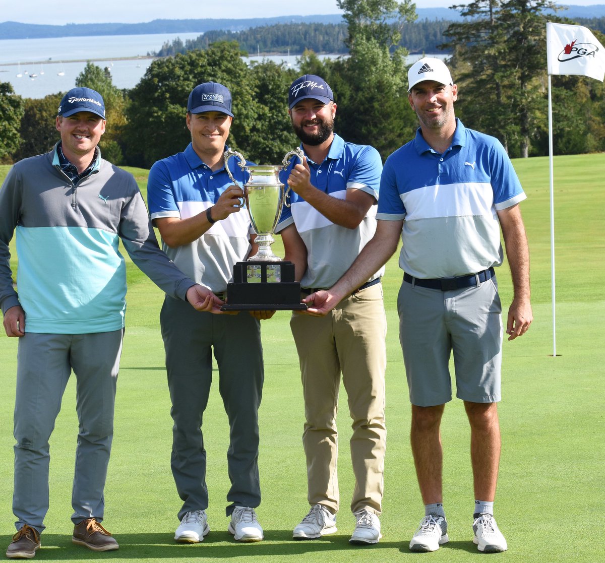 pgaofcanada's tweet photo. Congratulations to the @pgaofalberta team for winning the InterZone championship by 11 strokes at the PGA Assistants’ Championship of Canada presented by @CallawayGolf!

Huge win for Michael Harrison, Mitchell Fox, Jared Nicolls and Wes Heffernan https://t.co/VqyyTVjsG1