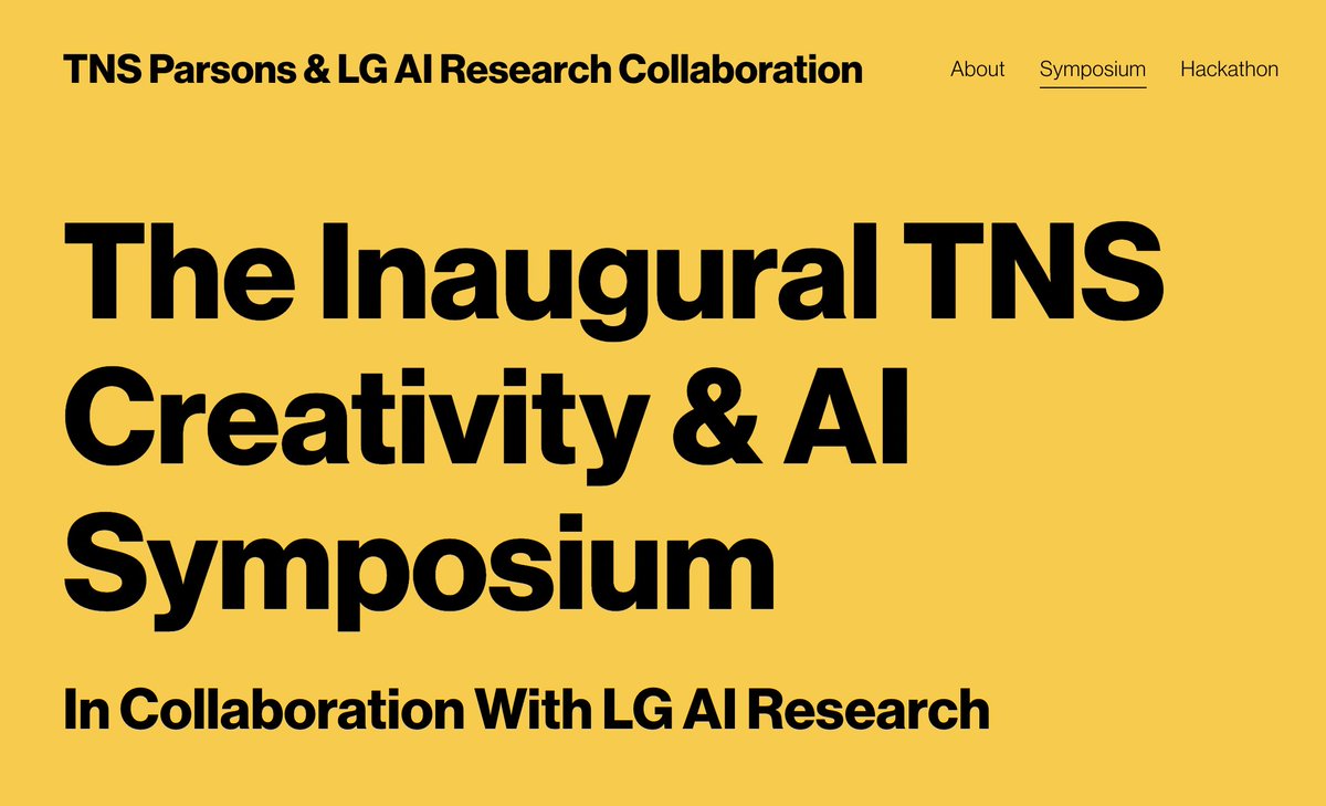 Parsons School of Design Strategies (@sdsparsons) on Twitter photo We're delighted to announce "The Inaugural TNS Creativity & AI Symposium In Collaboration With LG AI Research", led by Assistant Professor of Strategic Design + Management @Jeongki Lim. On-campus & virtual symposium followed by a hackathon. Details: …sparsonslgairesearchcollaboration.com/symposium
#AI We're delighted to announce "The Inaugural TNS Creativity & AI Symposium In Collaboration With LG AI Research", led by Assistant Professor of Strategic Design + Management @Jeongki Lim. On-campus & virtual symposium followed by a hackathon. Details: …sparsonslgairesearchcollaboration.com/symposium
#AI