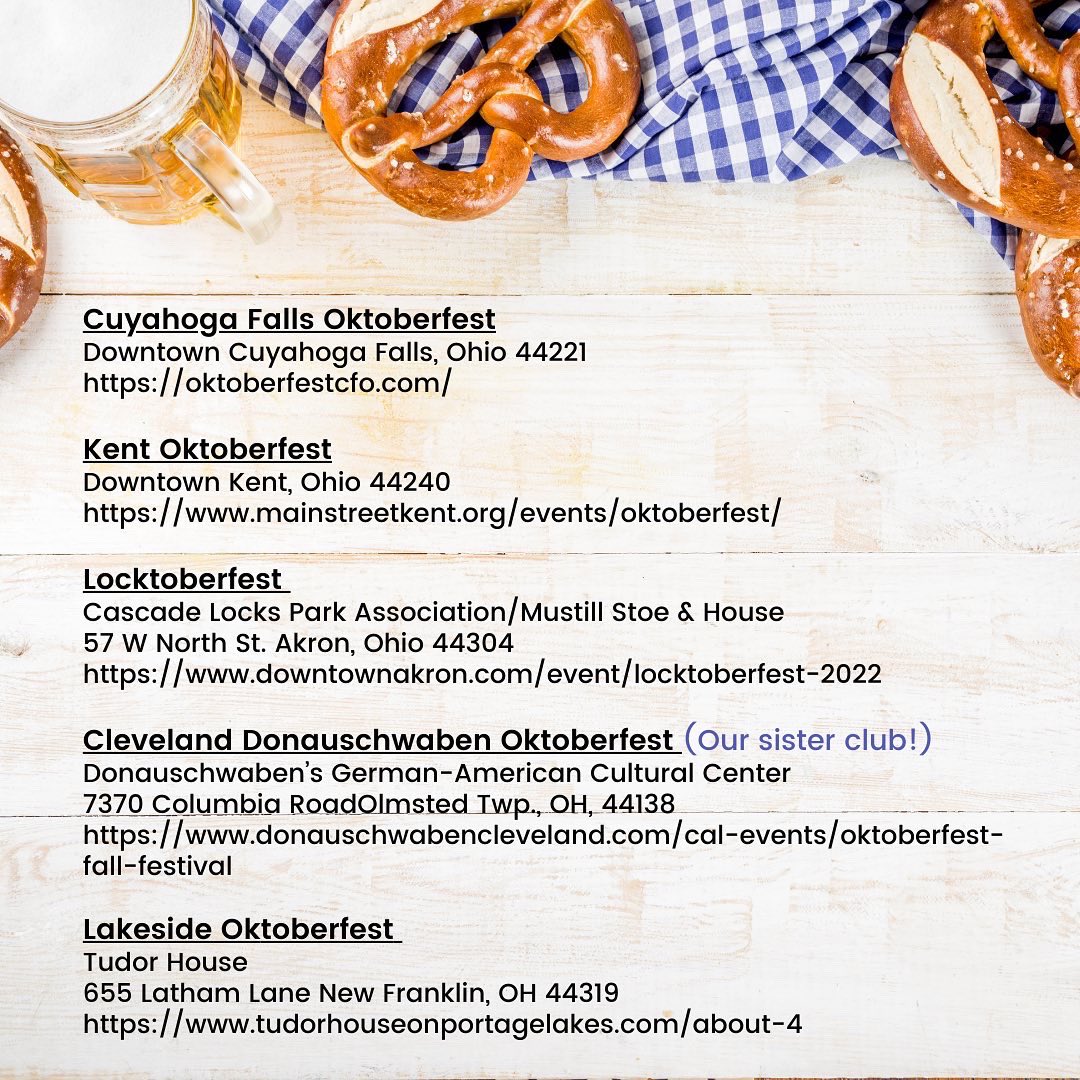 We have even more Oktoberfest opportunities on the way! 🇩🇪🍺🥨 

Our dance groups will be performing at several local Oktoberfests. Support our dancers and enjoy some amazing local beer, food and businesses in Northeast Ohio! ❤️ 

#oktoberfest #neohio #eatlocal