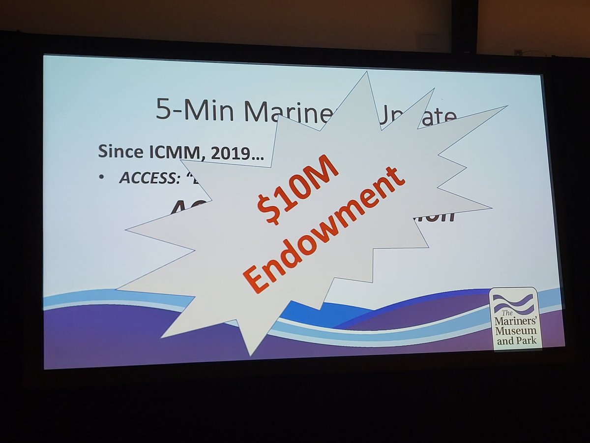 MaritimeMuseums's tweet photo. #ICMMCongress2022Halifax 🇨🇦

Our next short Members' Report is from Howard Hoege, President &amp; CEO of @MarinersMuseum 🇺🇸

Howard presented on recent developments at the Museum, including digital pandemic response, a new Park dept, &amp; $10m endowment to support a $1 entrance fee. https://t.co/3geZ7BASkc