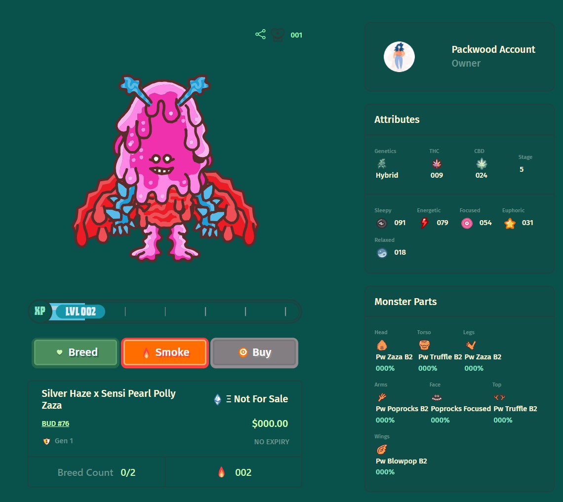 INTRODUCING XP LEVELS 

Time to smoke up and level up buds! Starting tomorrow, you will be able to increase your bud’s XP level by interacting with the MonsterBuds ecosystem. 

Earn XP by: 
- Smoking 
- Breeding 
- PFP Maker

🧵👇