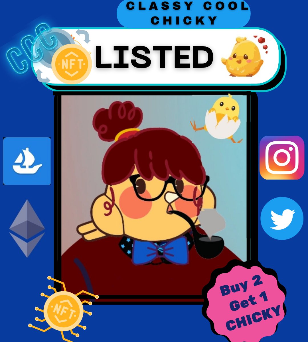 classycoolchiky's tweet photo. @_NftCollectors @_NFTsArt @cybotz_nft 🎊🎁SURPRISE 🎇🎉 New NFT listed 🎉🎇
Grab it @opensea (Link is in bio)
 
 💎Price: 0.005 ETH 
 🎁Offer: Buy 2 Get 1 Chicky
 🔥Blockchain: Polygon
 🎉You can Make an offer for
reasonable price
 ⚡ Time to do something big 🎁 BUY NOW !!!
  
  #nft #nftart #nftcommunity
   #opensea https://t.co/f1Bbl39OcF