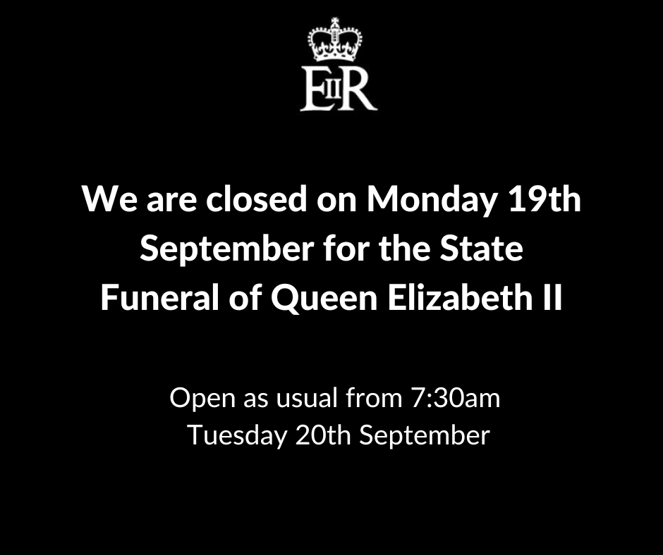 ae_spink's tweet photo. As a mark of respect for Her Majesty Queen Elizabeth II, all our branches and offices will be closed for the State Funeral on Monday 19th September. https://t.co/MH0T0foTcn