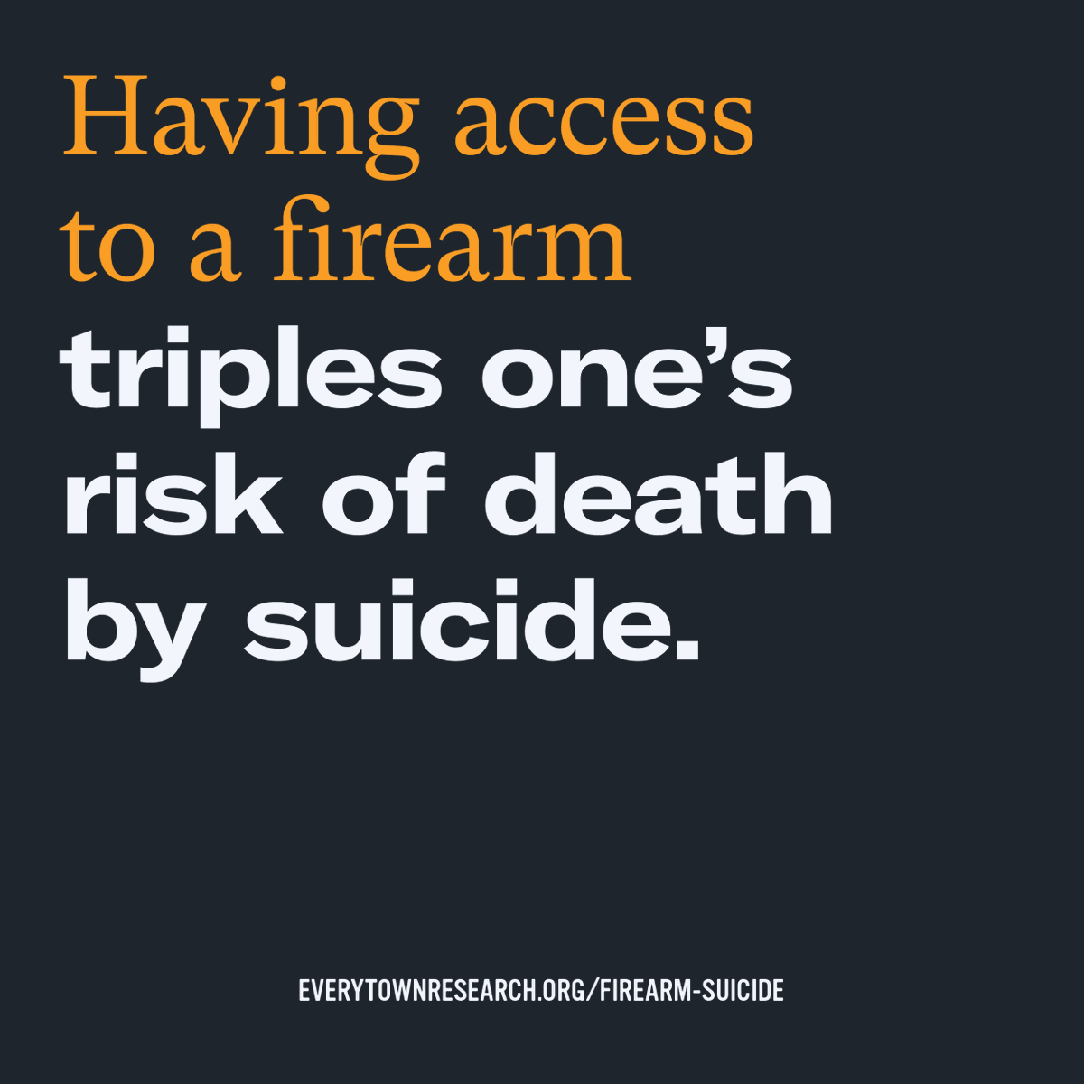 MomsDemand's tweet image. Research shows that policies and practices that limit or disrupt access to firearms for those experiencing crises have been proven to save lives. 

On this inaugural #FirearmSuicidePreventionDay, learn more about solutions to firearm suicide: everytownresearch.org/firearm-suicide