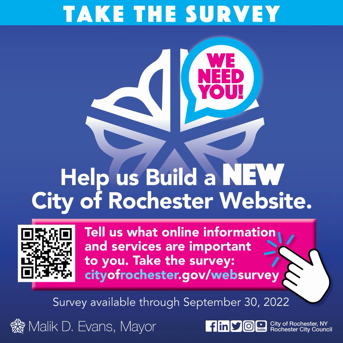 CityRochesterNY's tweet photo. Help us help you! The City of Rochester is building a better website and we want your feedback! Visit https://t.co/iZmZpCaAJU to tell us what changes you would like to see. https://t.co/nWGUneL57l
