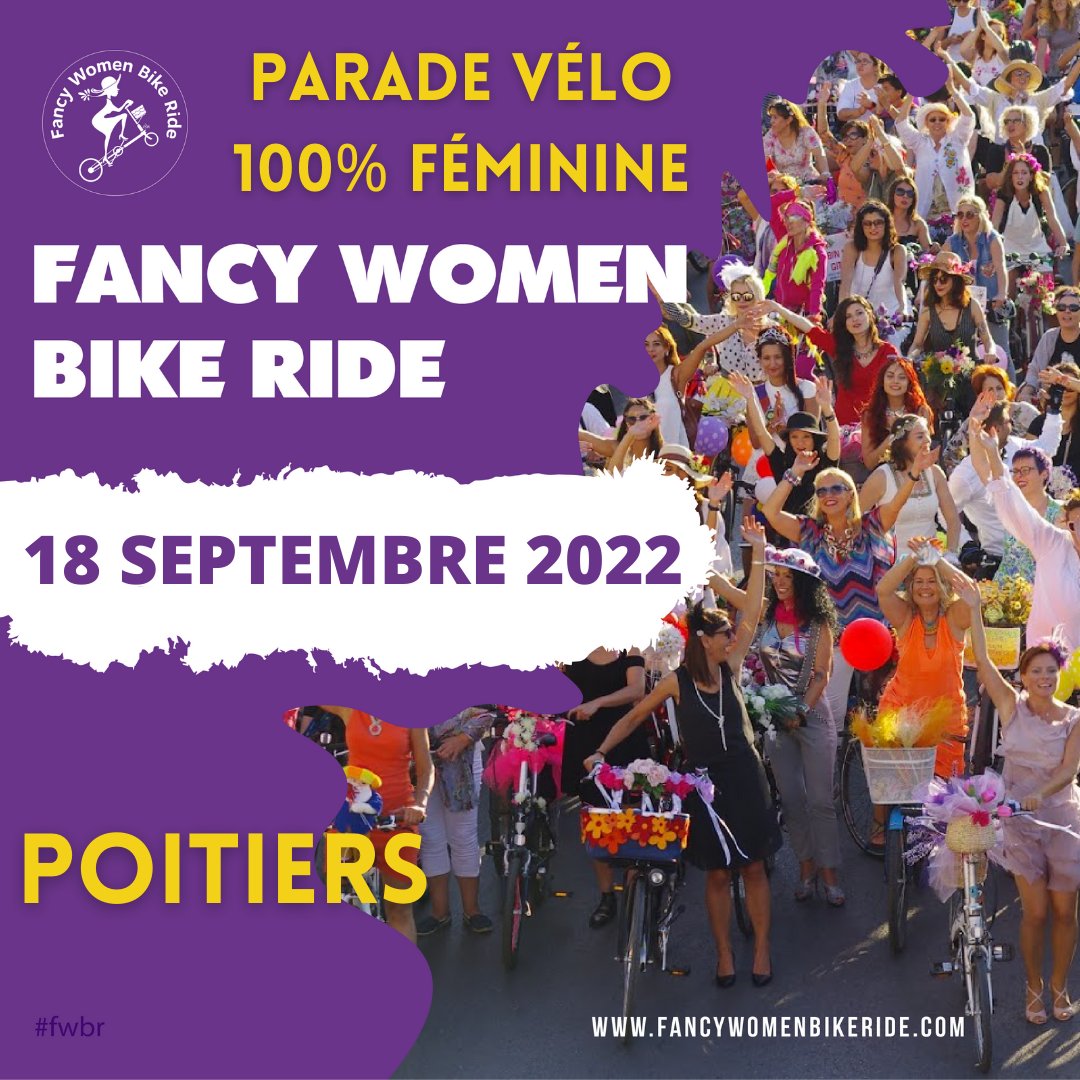 [🚴Événement] Prenez votre vélo et participez à la Fancy Women Bike Ride, la parade à vélo 100 % féminine 😉! 📍Départ le 18/09 à 15h, place Leclerc à #Poitiers. 👍Atelier de décoration le 17/09 à 16h à Blossac. @FWBR_official