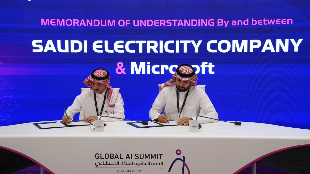 يسعدنا أن نعلن عن توقيع مذكرة تفاهم بين شركة مايكروسوفت السعودية والشركة السعودية للكهرباء ممثلةً بنائب الرئيس الأول لتقنية المعلومات و التحول الرقمي م. خالد الغامدي 

لمناقشة سبل التعاون في استخدام الذكاء الاصطناعي في الاستدامة وتطوير المهارات
<a href="/SDAIA_SA/">SDAIA</a> 
<a href="/ALKAHRABA/">السعودية للكهرباء</a>
