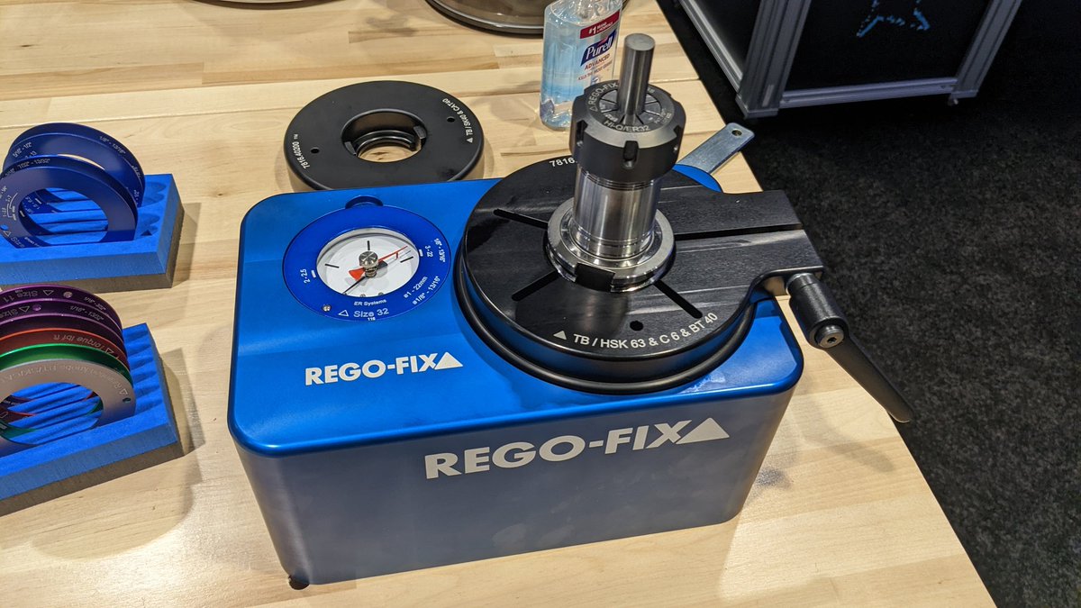 MMS_Eli's tweet photo. Dropped by the Rego-Fix booth to learn about their new product offerings, including ER collets with coolant bores and Powergrip grinding arbors.

The Torco Block enables users to get the right torque on a bolt without a torque wrench. https://t.co/oKwN5ldgfO