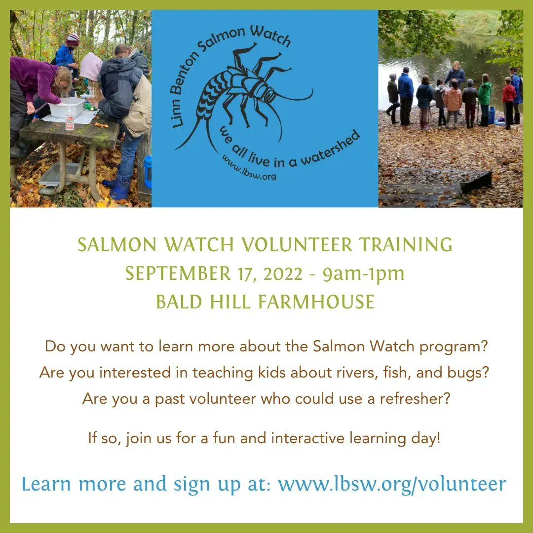 BentonSWCD's tweet photo. Don't forget - our Salmon Watch volunteer training is coming up this Saturday! Sign up now: https://t.co/rT1YHpcPpn https://t.co/djzbPoHmHh