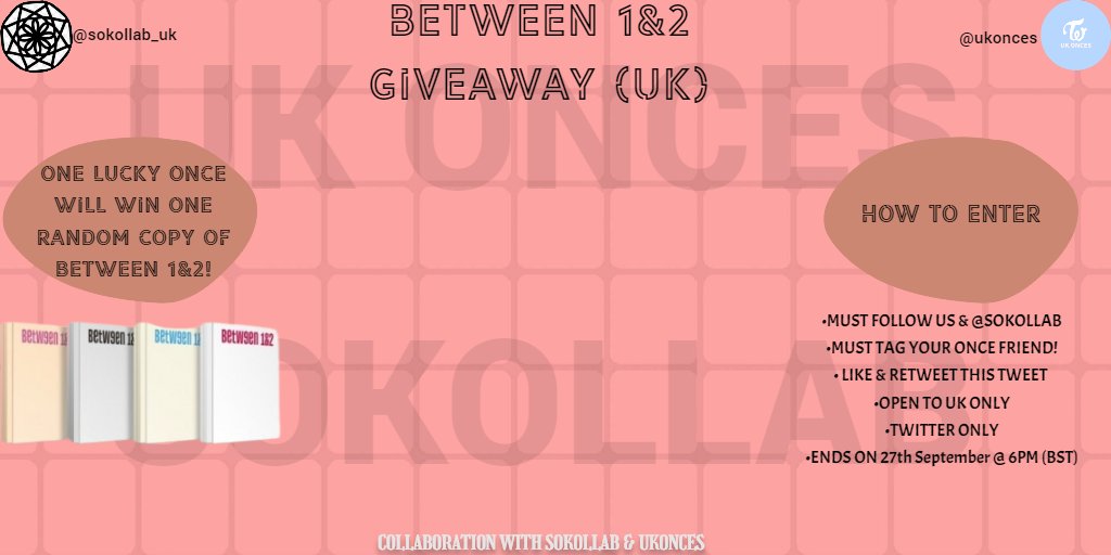 💽BETWEEN 1&2 GIVEAWAY💽 We are teaming up with @sokollab_uk to giveaway ONE RANDOM version of 'BETWEEN 1&2!' to ONE once! To enter: ⁍Like and RT this tweet ⁍TAG a ONCE FRIEND below! ⁍Follow both @sokollab_uk and @ukonces ⁍UK only ENDS - 27th of September, 6PM BST