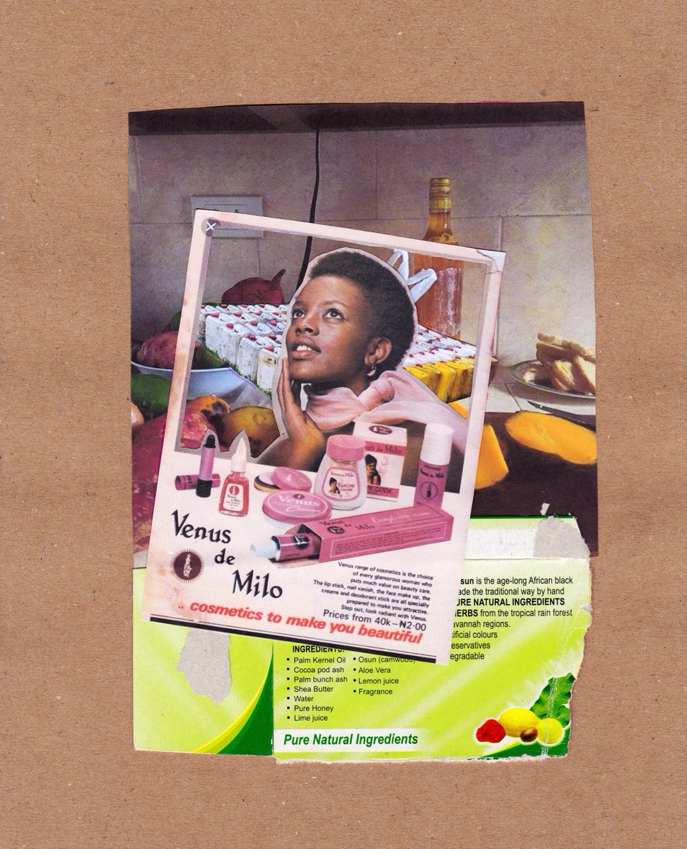 This collage by @Chiiziitheartist is the result of research into the African oil bean seed and its edible, medicinal and industrial processes. The food condiment is native to Eastern Nigeria. 

Explore her archive of Igbo food culture: chiizii.cargo.site/TECH-FOLDER-1

#igbo #nigeria