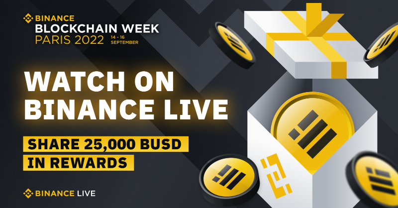 binance's tweet photo. Who's ready for #BinanceBlockchainWeek?

Tune-in to all the action through #Binance Live and put yourself in the running to win a share of 25,000 #BUSD!

Set a reminder ⤵️