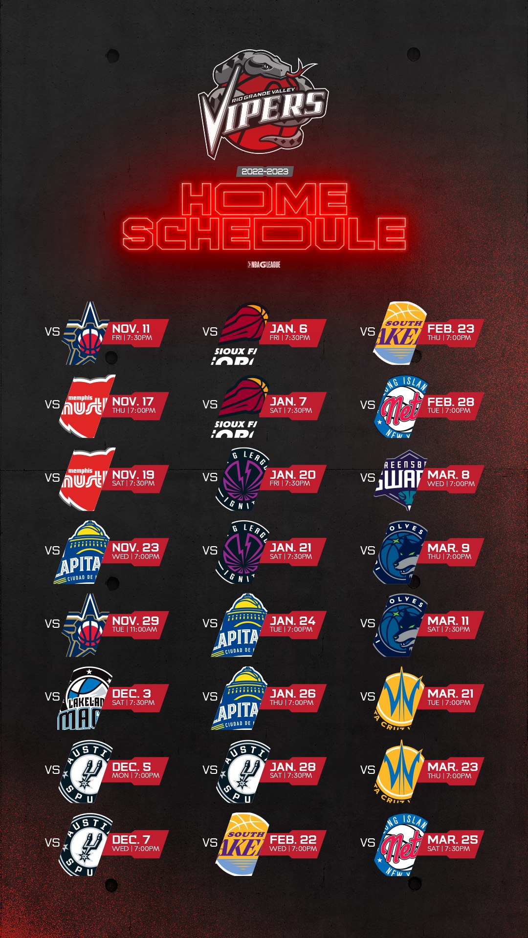 RGV Vipers on Twitter "The 2022 Home Schedule. Where else would you