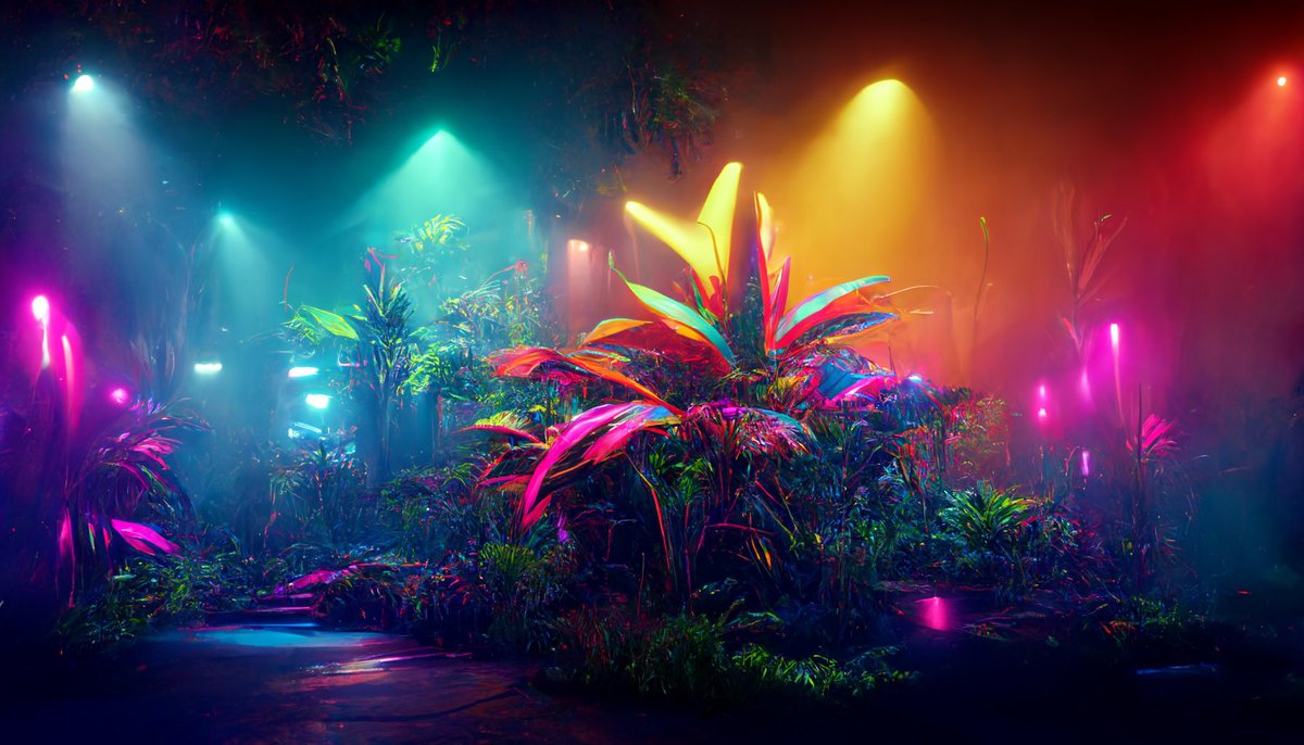 Ferrigart's tweet image. Finally, that place that I always visualized in my mind as the #Metajungla of #Ourapes has a clear concept, exotic fruits; neon bananas and bunches of blue strawberries, huge palm trees, flowers that connect with the earth and apes make this space start to build.
#metaverse #NFT