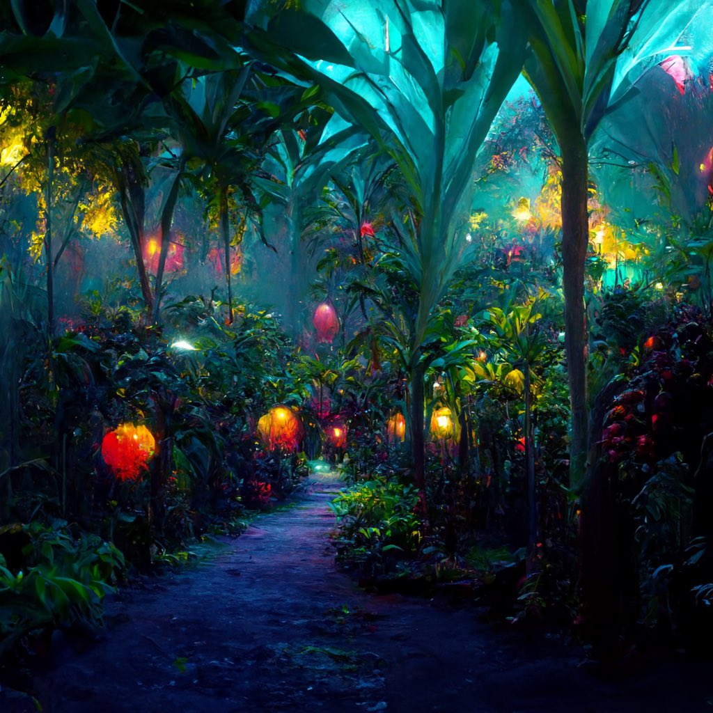 Ferrigart's tweet image. Finally, that place that I always visualized in my mind as the #Metajungla of #Ourapes has a clear concept, exotic fruits; neon bananas and bunches of blue strawberries, huge palm trees, flowers that connect with the earth and apes make this space start to build.
#metaverse #NFT