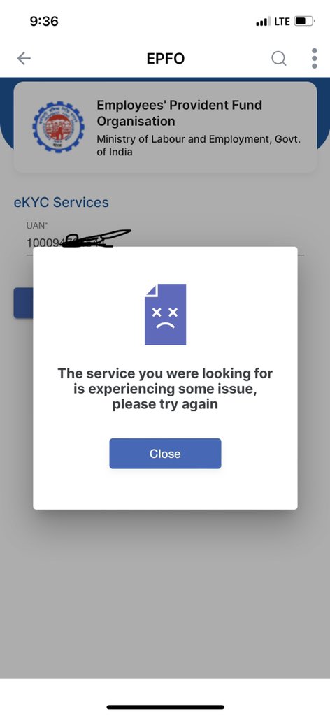asuvamp's tweet photo. @UmangOfficial_ Hi Team,
 It seems the eKYC for AADHAR seeding is down for quite some time now. Getting this error from Morning. Could you please confirm if this will ever be working again, or has it never worked ever. https://t.co/iR1MGgkXGL