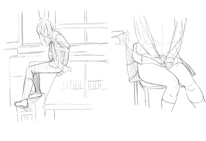 スカート太ももの模写の練習
・服が入ると一気に時間がかかる
・ふくらはぎが細い 