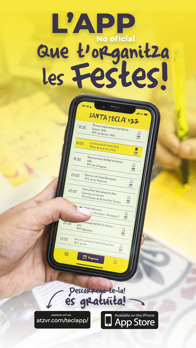 Descarrega't el programa no oficial de les festes al teu dispositiu i no et perdis cap acte!

Iphone: apps.apple.com/es/app/santa-t…
Android: atzvr.com/teclapp/