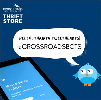 Hello Thrifty Tweethearts!
Did you know that we have a Facebook &amp; Instagram account?
We will be winding up our posts on this Twitter account.
You can continue to follow us on FB or IG @crossroadsbcthriftstore to stay on top of our daily deals, store updates &amp; fun thrifty content.