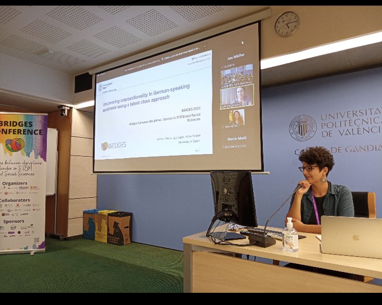 AntoniaVelicu's tweet photo. Very excited to share this photo which was taken during @juliajerke talk, presenting our work on #intersectionaldiscrimination with data from the @SurveyAcademics at the @bridges2022 where we chaired a session on #doingintersectionality. https://t.co/aBu6XpOkde
