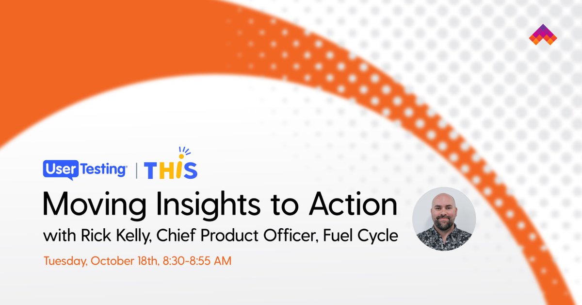 fuelcycleinc's tweet photo. Attending UserTesting's THiS? Don't miss our session with Rick Kelly to learn how to move insights to action by making research faster and more scalable, upgrading insights quality, and by putting data at the hands of decision makers, automatically.
https://t.co/ie0i8tXmgn https://t.co/BY11kjC5Gp