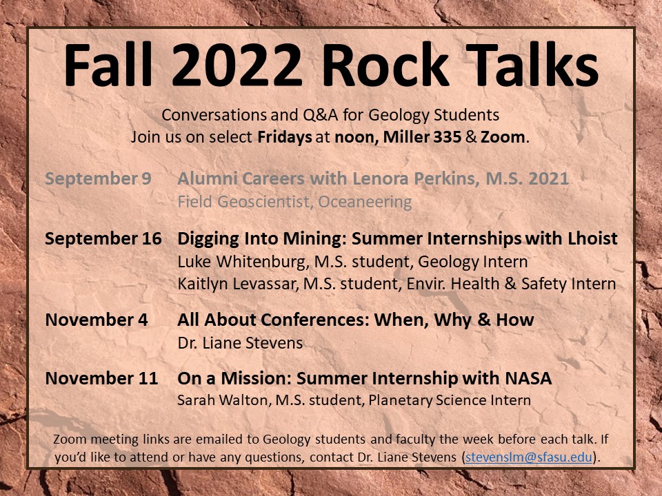 SFAGeology's tweet photo. Grad students Luke and Kaitlyn interned for Lhoist this summer. Learn about their experiences at the Rock Talk on Sept. 16 at noon in Miller 335/Zoom!
#Internships #LearningByDoing #GeologyIntern #Mining #EconomicGeology #Minerals #GeologicMapping #Fall2022 #SFAGeologyRocks https://t.co/htTW8Goci4