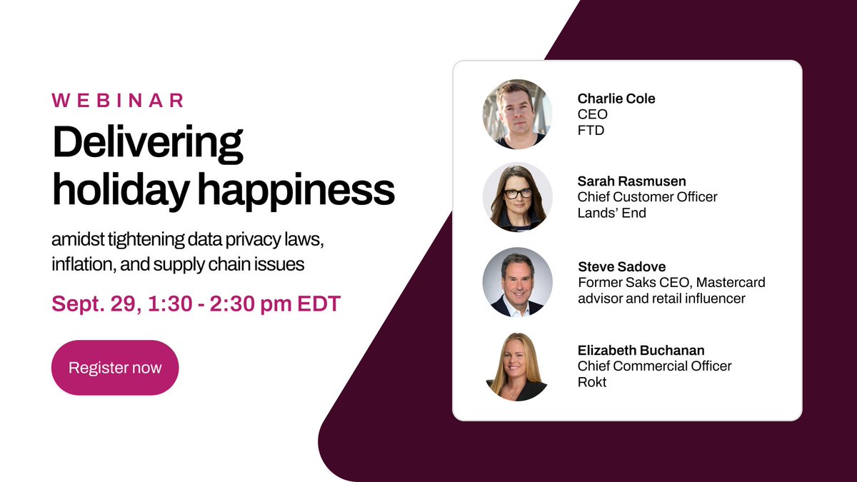 The last few years have changed how businesses rely on #ecommerce which is why Rokt is teaming up with retail industry leaders to help navigate the holidays & build customer engagement with optimized data. Join us Sept. 29 to learn more: rokt.registration.goldcast.io/events/584f6db…