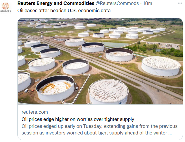 richmanews's tweet photo. The discrepancy between the tweet and the news headline sums up the tug of war in the market in recent weeks. Only thing missing is a reference to China lockdowns. https://t.co/CtsA4kk90e