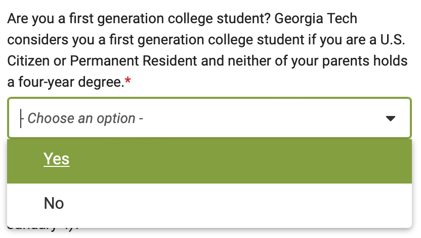 Georgia Tech is proud to offer fee waivers to first-gen students as part of our commitment to #ExpandAccess and ensure that application fees don't pose a barrier to applying. | b.gatech.edu/3B5PNti