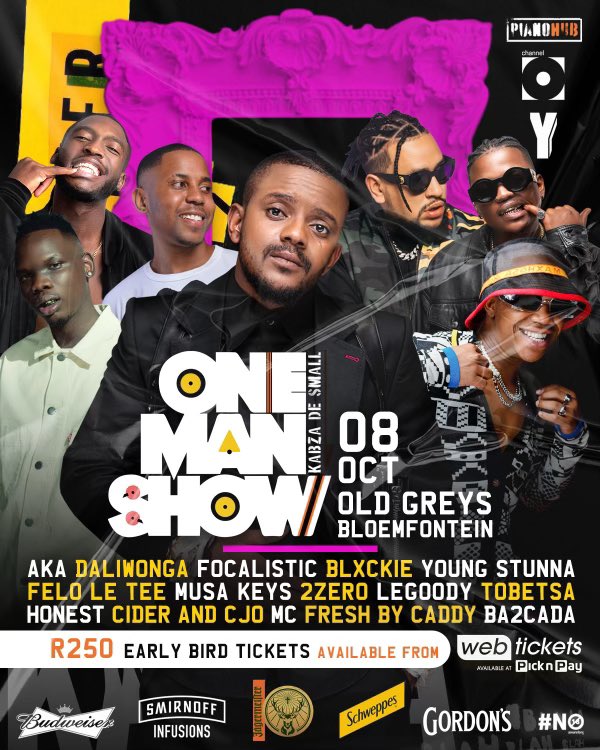 The One Man Show Phase One Line Up 🔥🔥More artists drops coming soon 💃😅

Get your tickets 🎟 

#Kabza1ManShowBloem🤴🎶🎹 
#MacufeWeeekend #YFM #Channel0