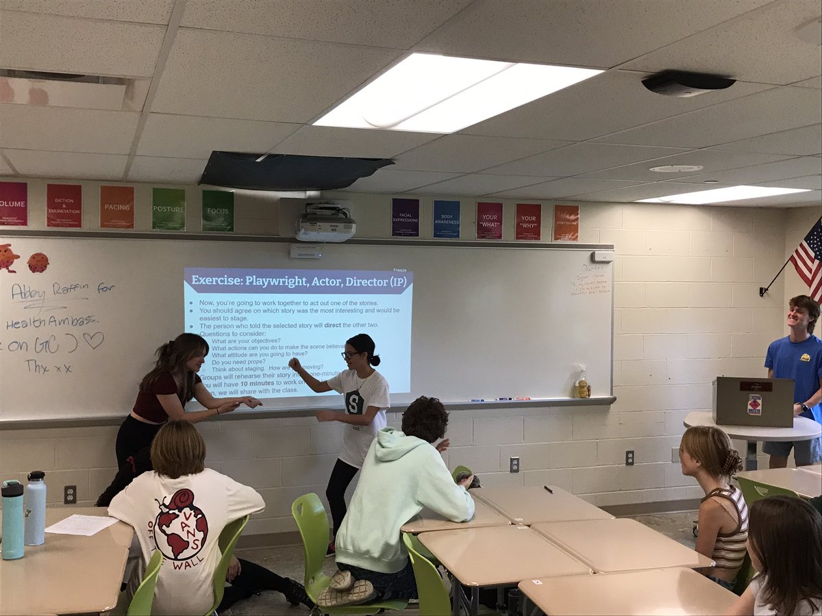 JenkinsJokes's tweet photo. My Beginning Drama &amp; Theatre class created 1-minute scenes from a personal story that involved 2 people. Through this exercise they learned more about the roles of the playwright, director, and actors. https://t.co/7xW1rfuOt7