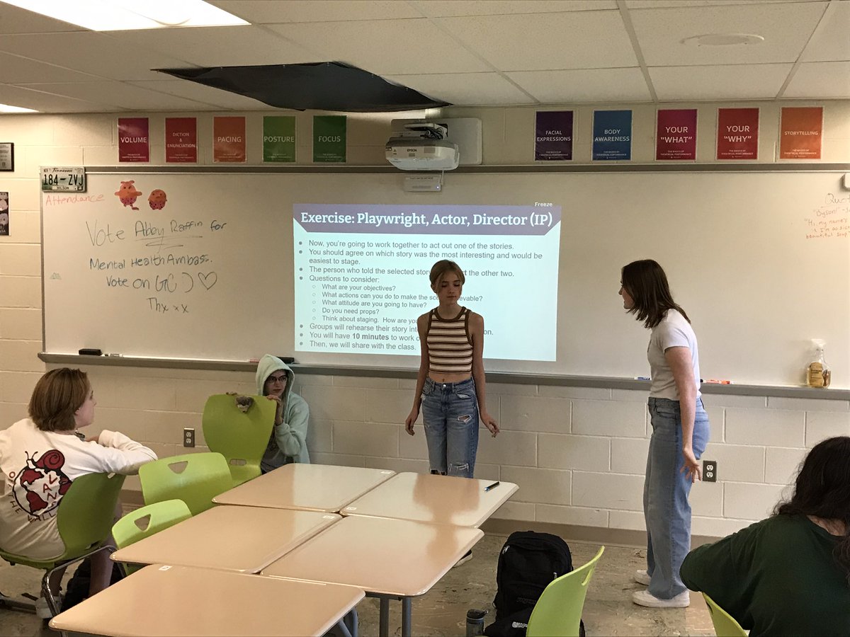 JenkinsJokes's tweet photo. My Beginning Drama &amp; Theatre class created 1-minute scenes from a personal story that involved 2 people. Through this exercise they learned more about the roles of the playwright, director, and actors. https://t.co/7xW1rfuOt7